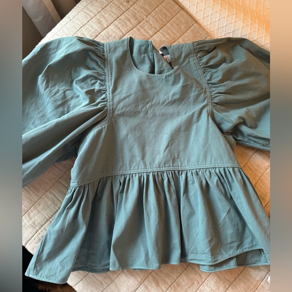 HUNTER BELL Powder Blue Puff Sleeve Peplum Top